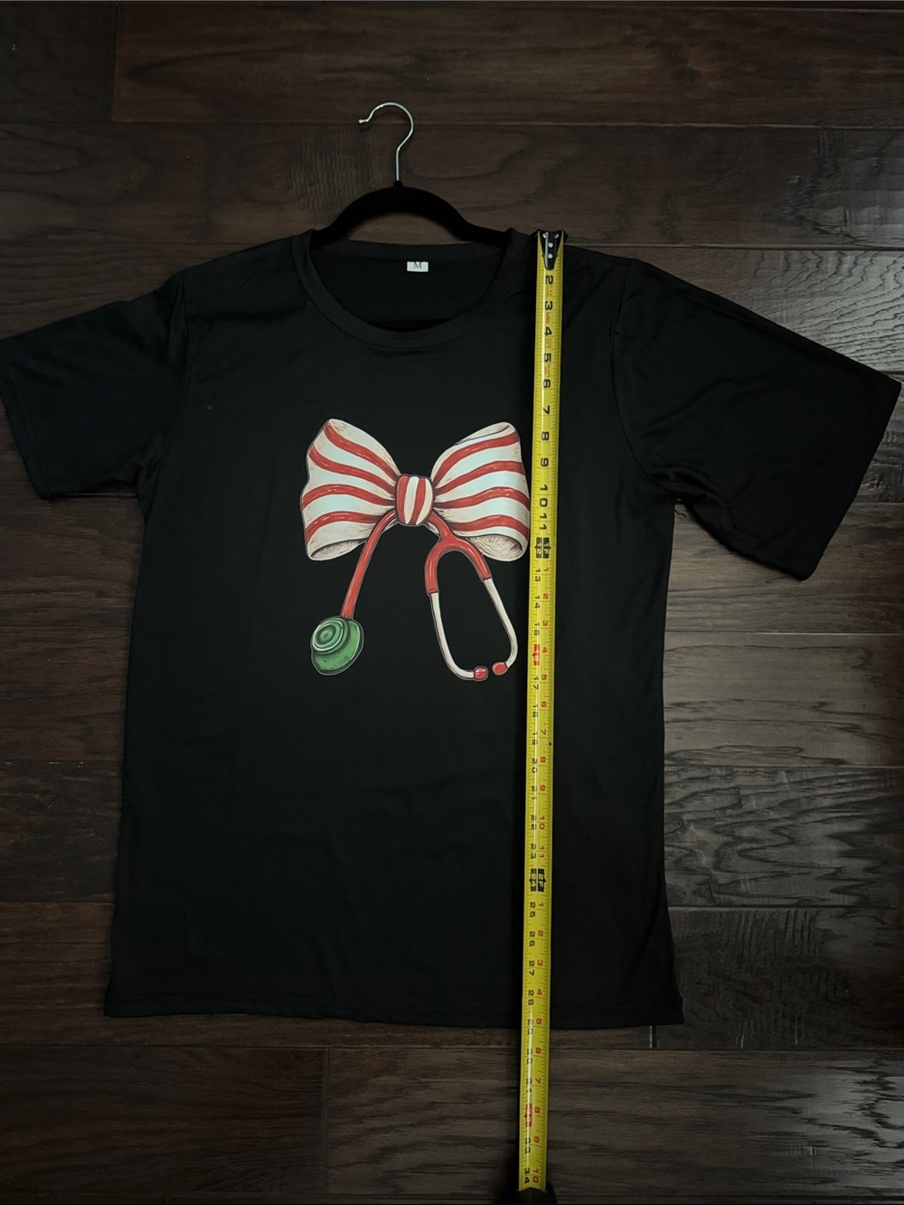 NWOT Holiday T-shirt Large Crewneck with Red & White Bow Stethoscope with defect - Picture 6 of 8